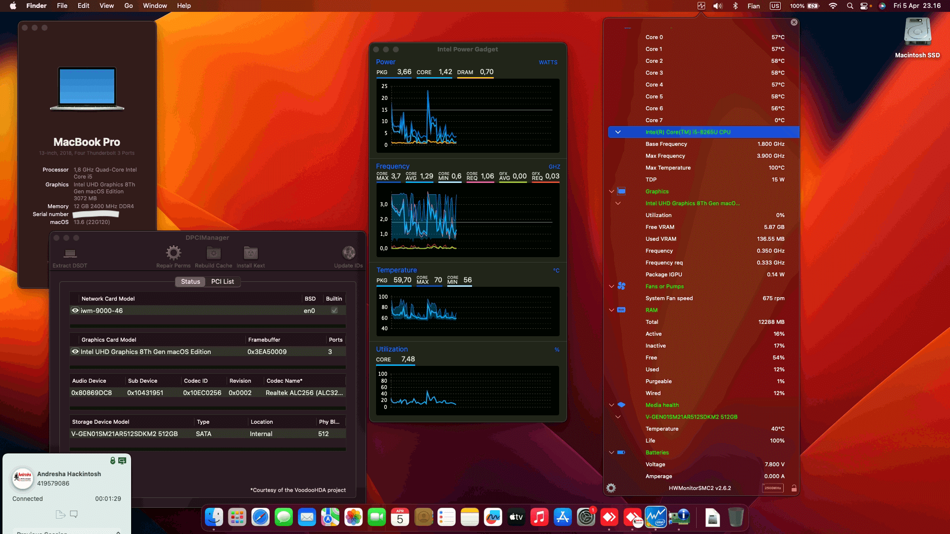 Success Hackintosh macOS Ventura 13.6 Build 22G120 in Asus VivoBook A409FJ-EK502T